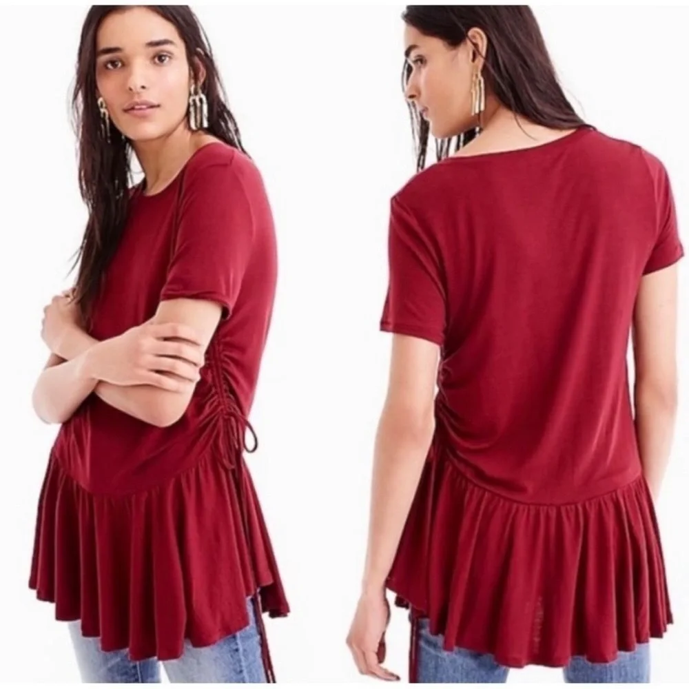 J Crew Side Ruched Peplum Top White T Shirt Dress